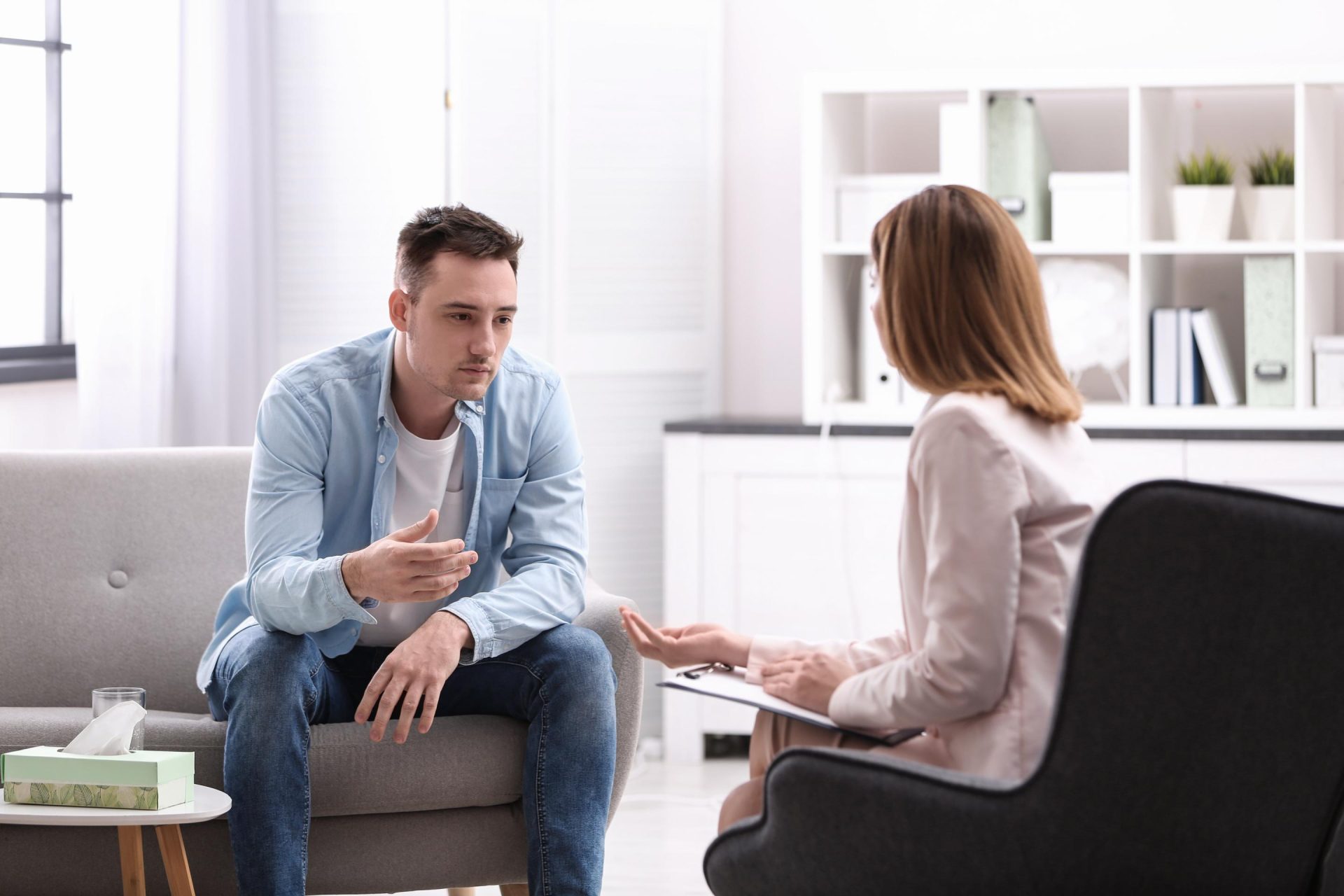 Patient talking to therapist