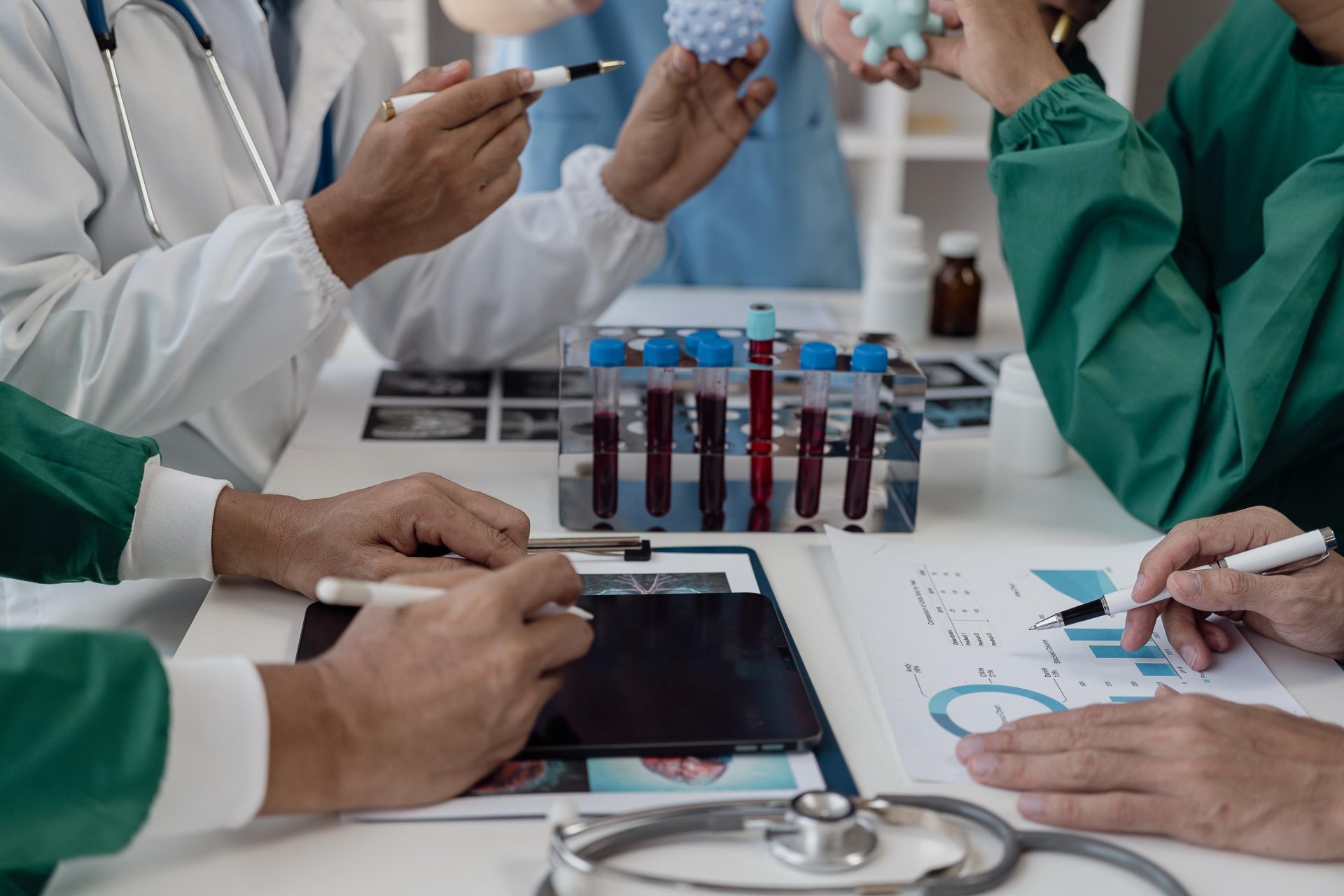 Doctors testing blood samples